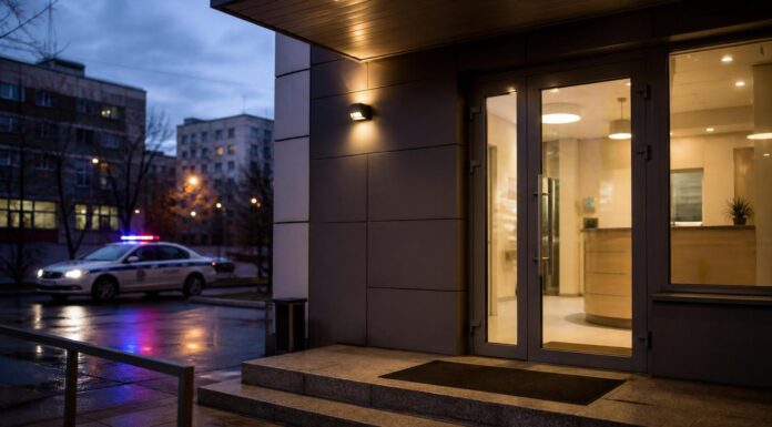 Жителя Челябинска будут судить за угрозы медработникам и их незаконное удержание Вход в частный медицинский центр и полицейский автомобиль. Иллюстрация к новости о деле в Челябинске.