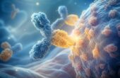 Абстрактная молекулярная иллюстрация к новости о препарате для лечения рака яичников.