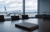 Минтранс предложил раскрывать врачебную тайну при расследовании авиакатастроф Папка с медицинскими документами на столе в комнате комиссии; за окном виден пассажирский самолёт. Иллюстрация к новости о расследовании авиапроисшествий.