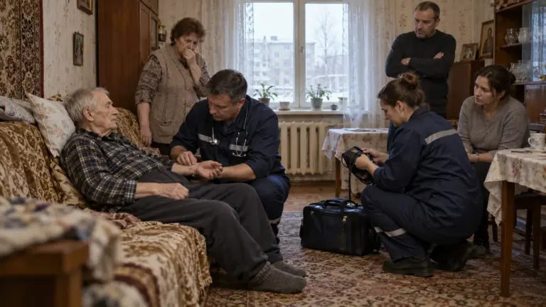 Медицинская помощь пожилому человеку дома - иллюстрация