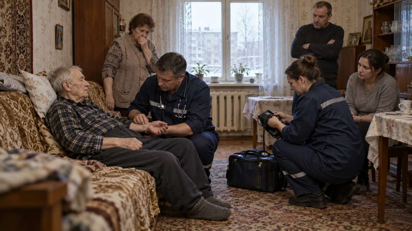 Медицинская помощь пожилому человеку дома - иллюстрация