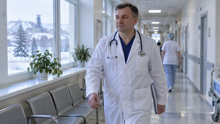 Врачи в больничном коридоре в Кузбассе