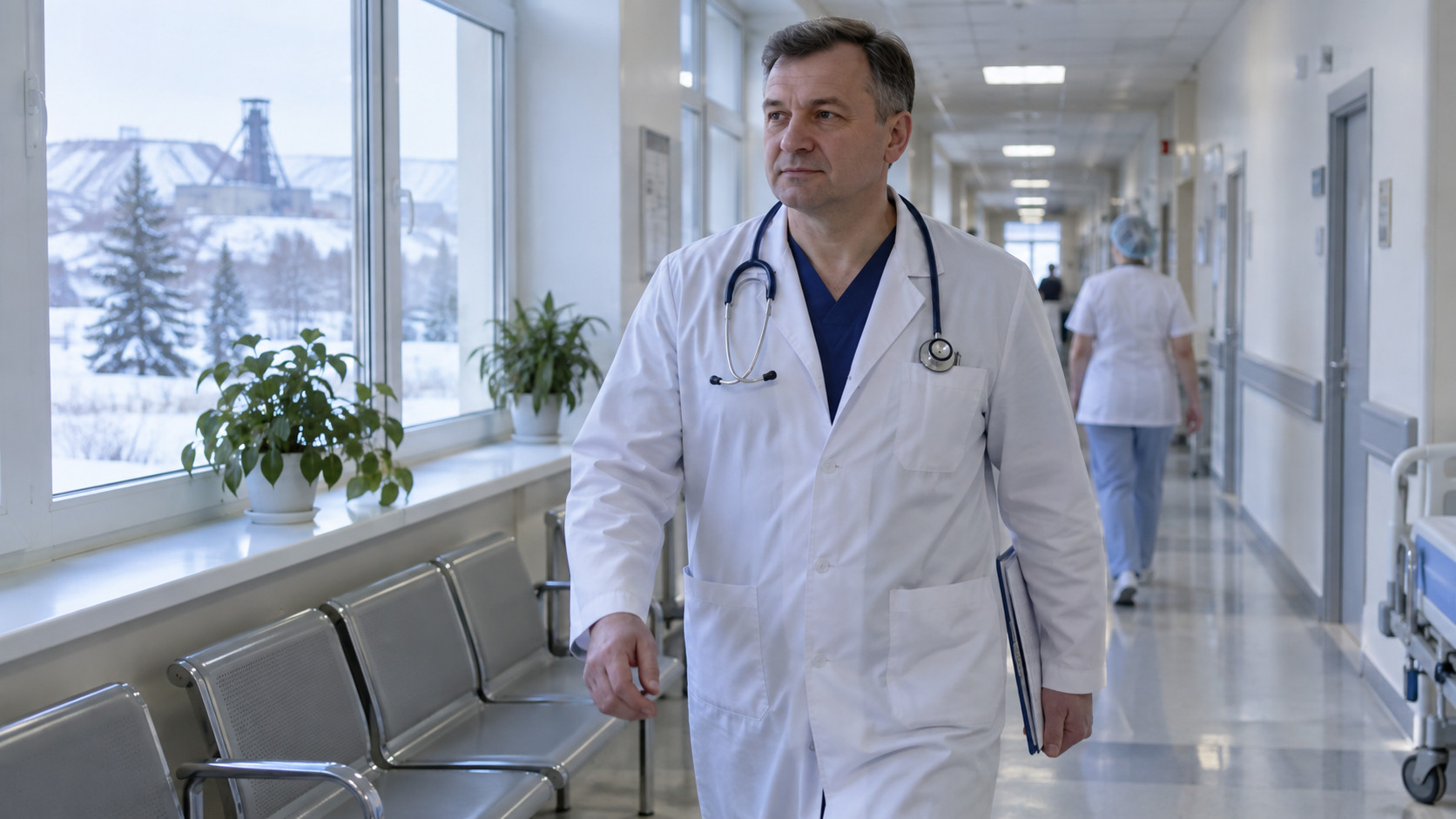 Врачи в больничном коридоре в Кузбассе