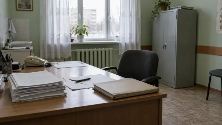 Документы и закрытый шкаф в кабинете медицинского учреждения