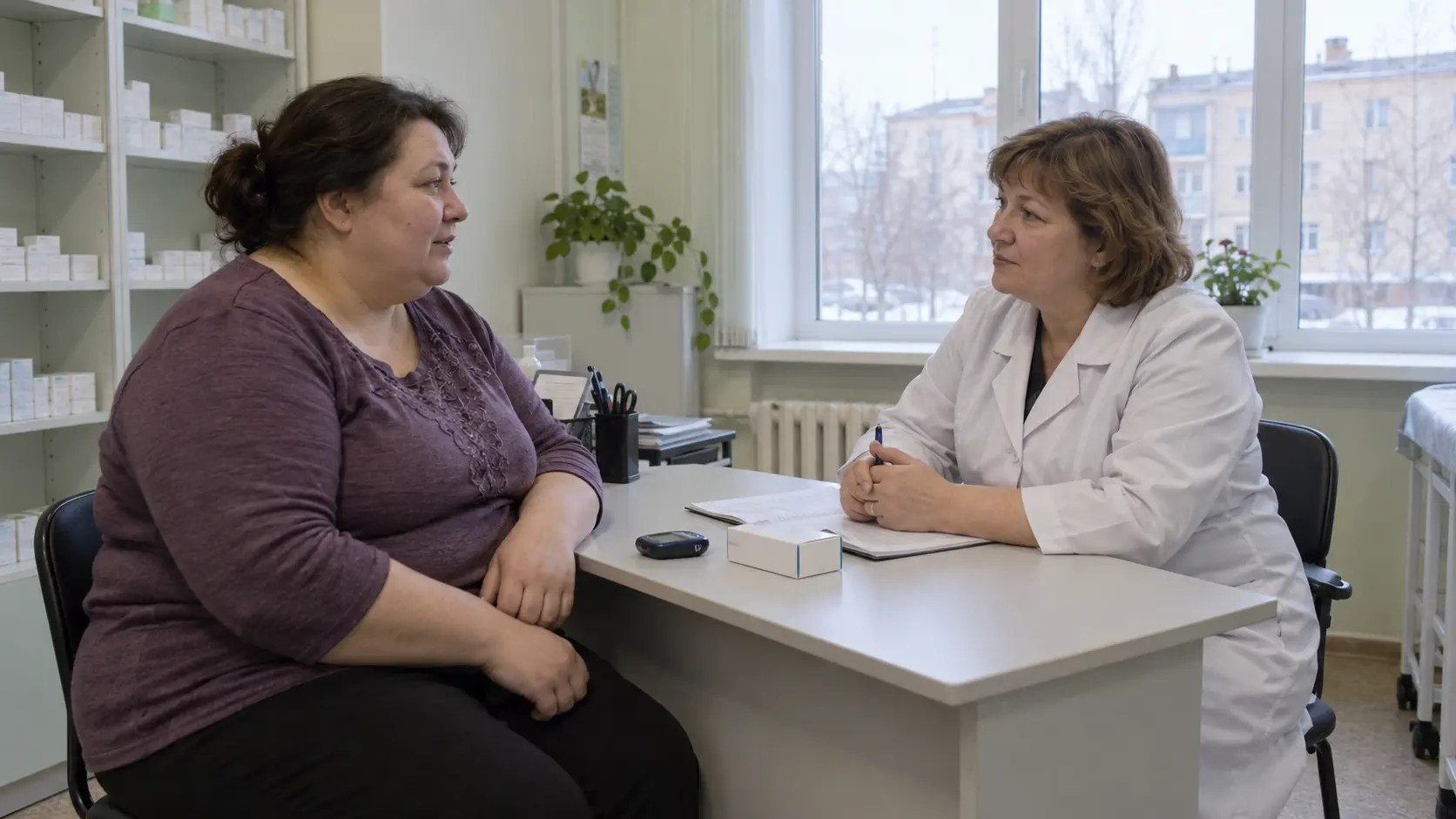 Ассоциативная иллюстрация о консультации пациента по терапии ожирения и диабета 2 типа
