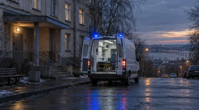 Автомобиль скорой помощи у медицинского учреждения