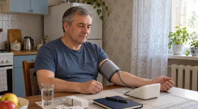 Пациент измеряет артериальное давление дома